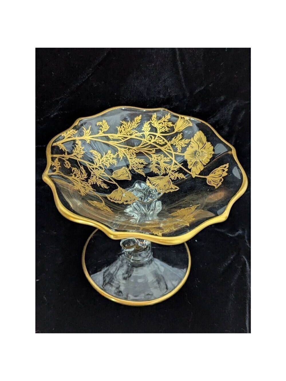 Fostoria Baroque Navarre Gold Floral & Foliage Overlay Pedestal Glassware - Picture 2 of 8